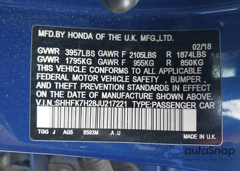 2018 Honda Civic Lx from USA, damaged, VIN SHHFK7H28JU217221